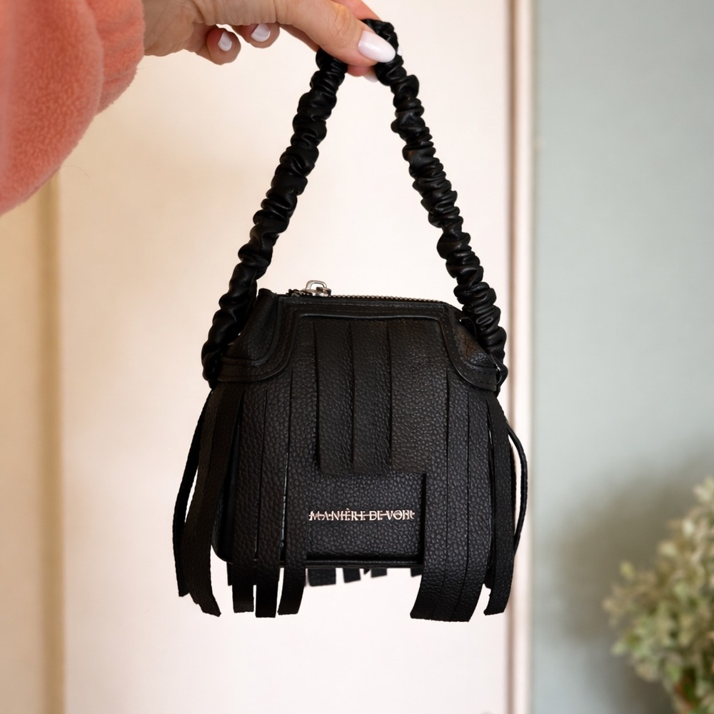 Maniere De Voir Black Fringed Mini Handle Bag